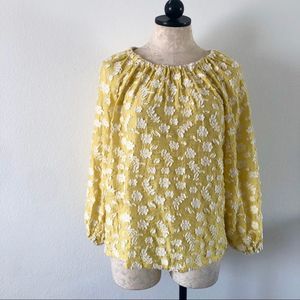 Ann Taylor yellow white daisy bohemian blouse top